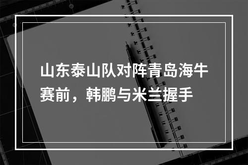 山东泰山队对阵青岛海牛赛前，韩鹏与米兰握手