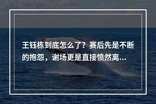 王钰栋到底怎么了？赛后先是不断的抱怨，谢场更是直接愤然离场！