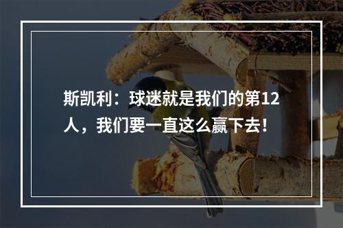 斯凯利：球迷就是我们的第12人，我们要一直这么赢下去！