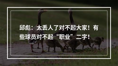 邱彪：太丢人了对不起大家！有些球员对不起“职业”二字！