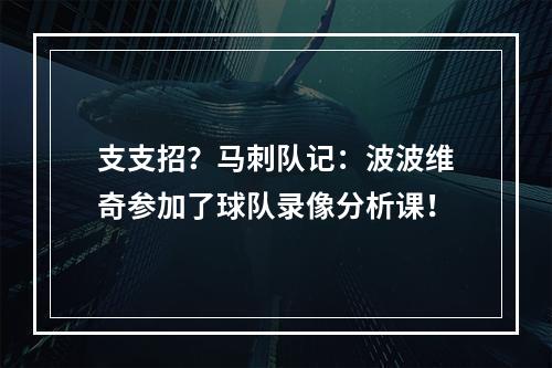 支支招？马刺队记：波波维奇参加了球队录像分析课！